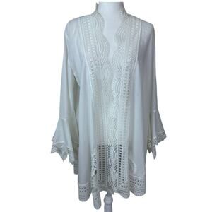 Gottex Women's White Crochet Lace Long Sleeve Swim Suit Cover Up Size Medium